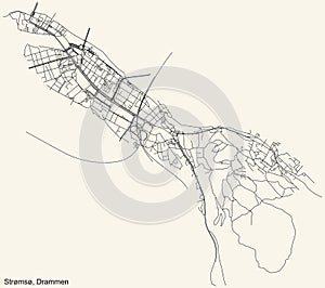 Street roads map of the STRÃ˜MSÃ˜ MUNICIPALITY of Drammen, Norway