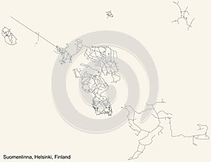 Street roads map of the Suomenlinna Sveaborg neighbourhood of Helsinki, Finland