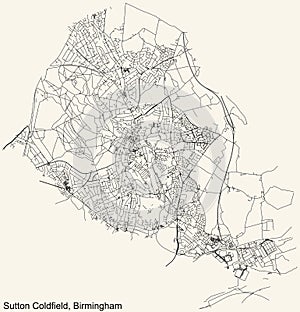 Street roads map of the Sutton Coldfield neighborhood of Birmingham, United Kingdom