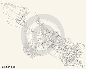 Street roads map of the SÃ¼d South district of Bremen, Germany