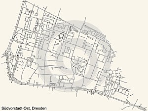 Street roads map of the SÃ¼dvorstadt-Ost quarter of Dresden, Germany