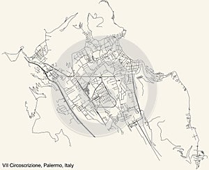 Street roads map of the 7th district Pallavicino, Tommaso Natale, Sferracavallo, Partanna Mondello, Arenella, Vergine Maria & San photo