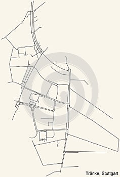 Street roads map of the TrÃ¤nke quarter inside Degerloch district of Stuttgart, Germany