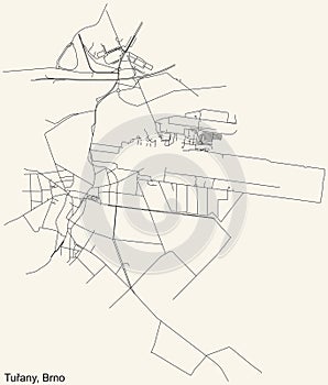 Street roads map of the TuÅ™any district of Brno, Czech Republic