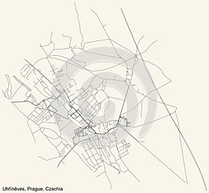 Street roads map of the UhÅ™Ã­nÄ›ves cadastral area of Prague, Czech Republic