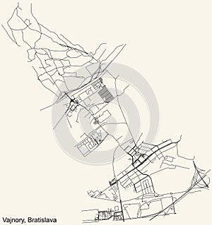 Street roads map of the Vajnory borough of Bratislava, Slovakia