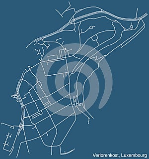 Street roads map of the Verlorenkost Quarter of Luxembourg City, Luxembourg