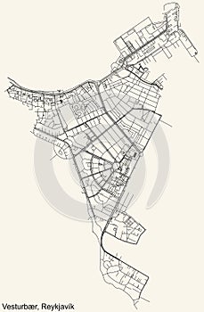 Street roads map of the VESTURBÃ†R DISTRICT, REYKJAVIK