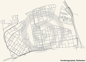 Street roads map of the Vondelingenplaat neighbourhood of Rotterdam, Netherlands