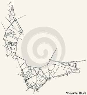 Street roads map of the VorstÃ¤dte District of Basel, Switzerland