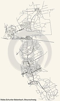 Street roads map of the WABE-SCHUNTER-BEBERBACH DISTRICT, BRAUNSCHWEIG