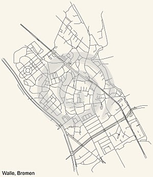 Street roads map of the Walle subdistrict of Bremen, Germany