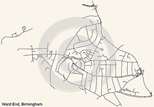 Street roads map of the Ward End neighborhood of Birmingham, United Kingdom