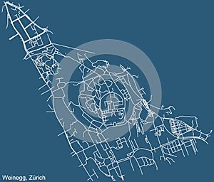 Street roads map of the Weinegg Quarter of Zurich, Switzerland