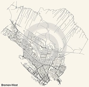 Street roads map of the West district of Bremen, Germany