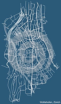 Street roads map of the Wollishofen Quarter of Zurich, Switzerland