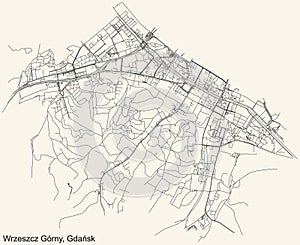 Street roads map of the Wrzeszcz GÃ³rny district of  Gdansk, Poland
