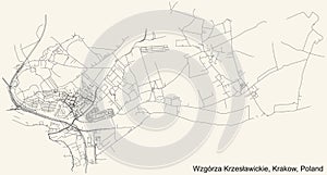 Street roads map of the WzgÃ³rza KrzesÅ‚awickie KrzesÅ‚awice Heights district of Krakow, Poland