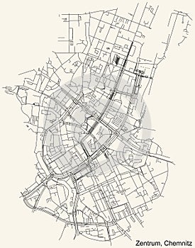 Street roads map of the ZENTRUM DISTRICT, CHEMNITZ