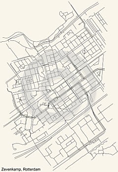 Street roads map of the Zevenkamp quarter neighbourhood of Rotterdam, Netherlands