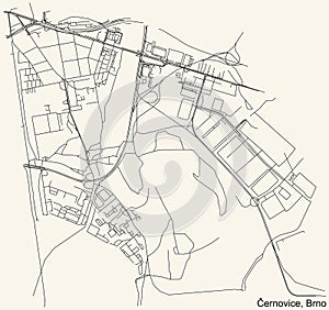 Street roads map of the ÄŒernovice district of Brno, Czech Republic