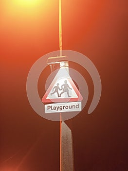 Street safety sign school children neighborhood, transport traffic warning, red triangle, playground