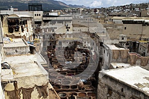 Aerial view of ancient tannery in residential suburb