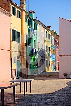 Street scene in Burano island, Italy.