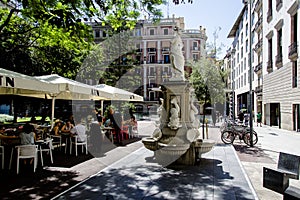 Street scene in central of the Gothic quarter Barcelona