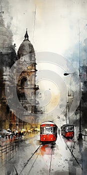 Mumbai Tram: Layered And Atmospheric Pictorialism Illustration photo