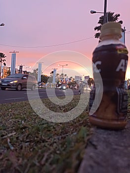 street scene in the evening sunset at gading serpong indonesian photo