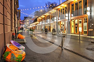 Street scene in Flon, Lausanne, Switzerland