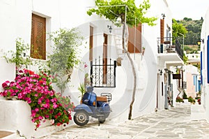 Street scene in the greek cyclades islands