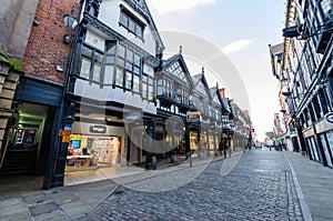 A street scene in the historic city of Chester, England