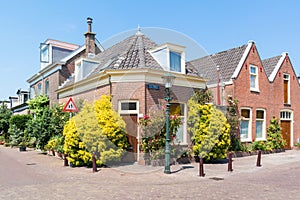 Street scene with houses in old town of Scheveningen, The Hague,