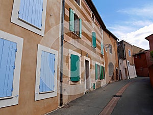 Street scene of red Luberon village Roussillon in Provence, France