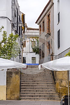 Street scene with traditional Andalucian architecture in the historical city of Cordoba, Spain