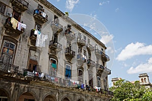 Street scene with traditional colorful buildings in downtown Havana