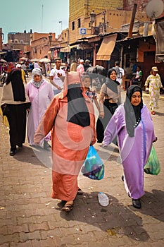 Street scene. Women shopping. Marrakesh. Morocco