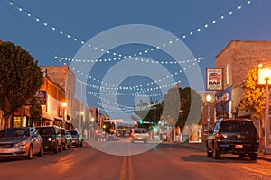 Street scene with decorative lighting Gallup New Mexico Route 66.