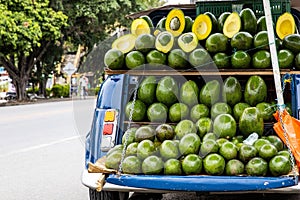 Street sell of avocado at an old car at El Cerrito on the Valle del Cauca region in Colombia