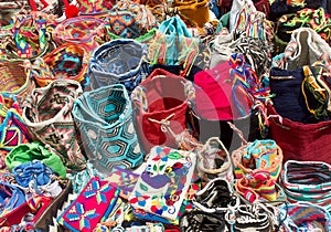 Street sell of handcrafted traditional Wayuu bags in Cartagena photo