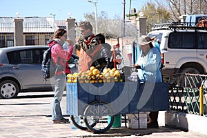 Street seller of orange juice in Bolivia