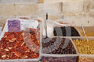 Street shop in Italy with traditional food