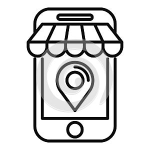 Street shop mobile locator icon outline vector. Pointer locate photo