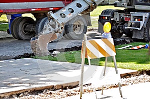 Street and sidewalk construction in Mount Prospect IL, USA. photo