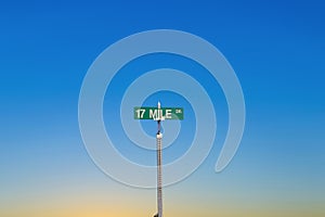 Street sign 17 Mile drive at  Pebble Beach near  Monterey in sunset light