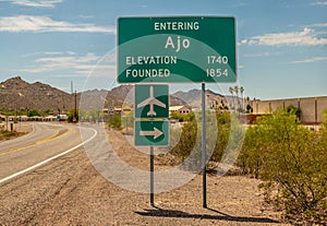 Street sign for Ajo, Arizona. Entrance to city. photo