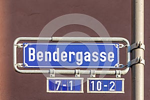street sign Bemdergasse - engl:road of Bender - in Frankfurt