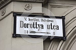 Street sign in Budapest, Hungary